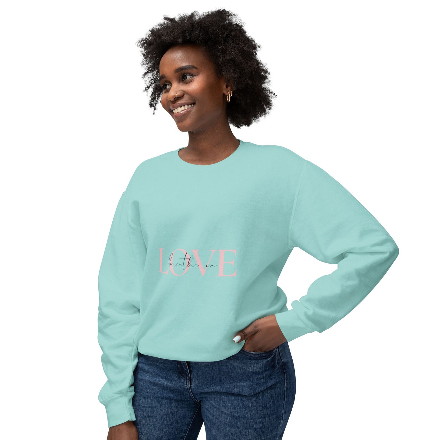 Breathe in Love, Exhale Gratitude Unisex Lightweight Crewneck Sweatshirt