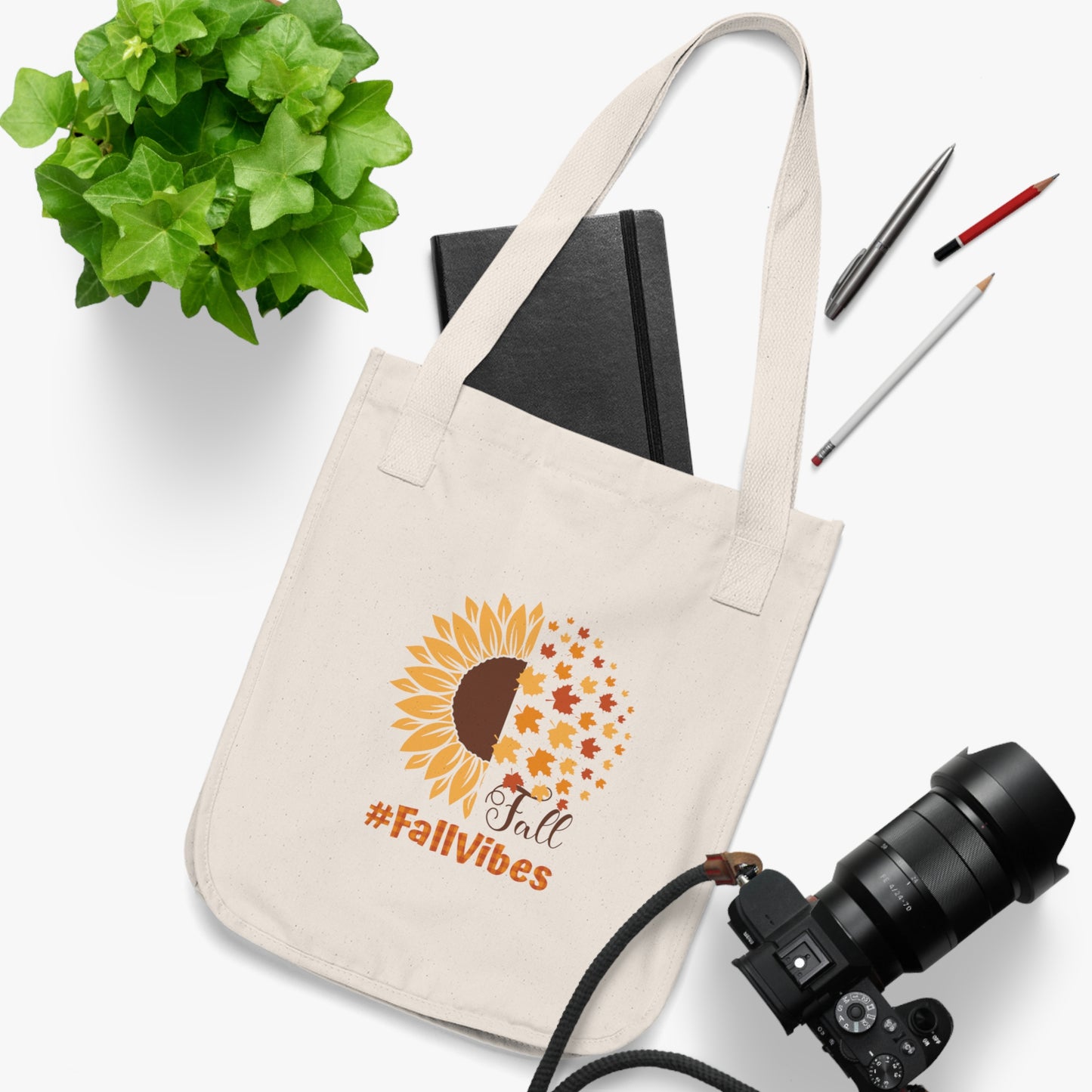 Fall Vibes Organic Canvas Tote Bag | Eco-Friendly Fall-Themed Tote