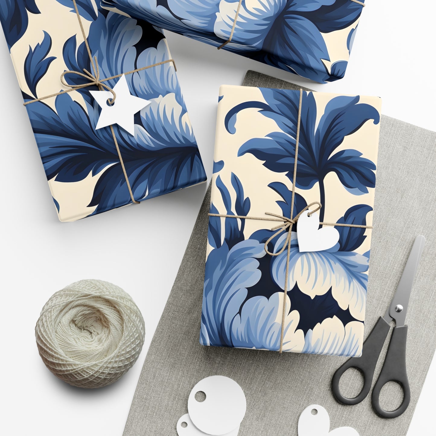 Blue Damask Gift Wrap Papers