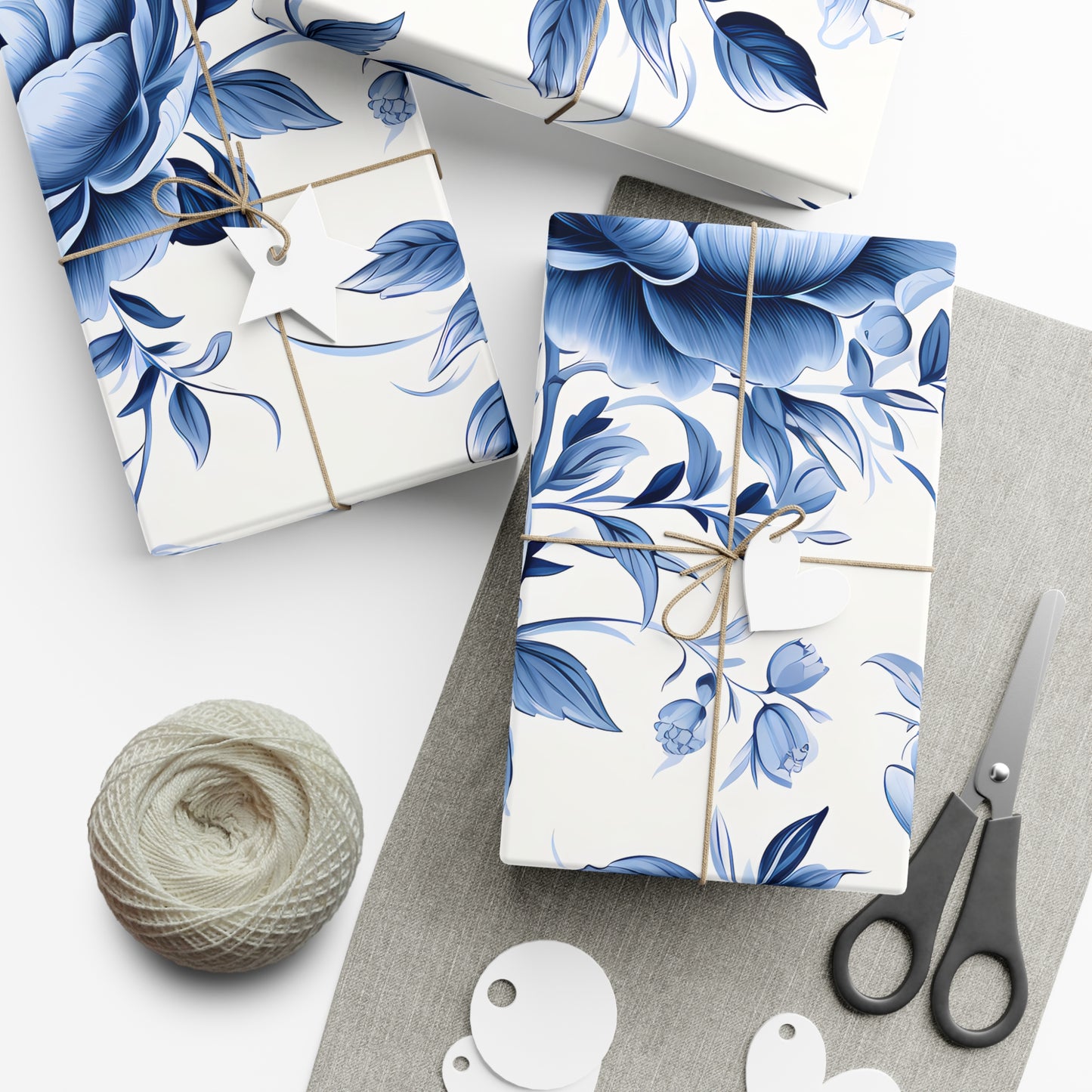 Blue Vintage Roses Gift Wrap Papers