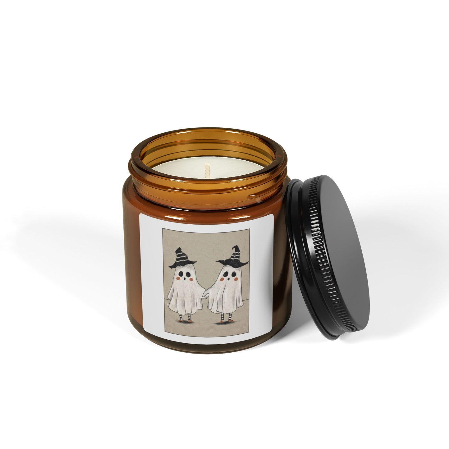 2 Ghosts Holding Hands Scented Soy Candle | Spooky Aromatherapy in Amber Jar