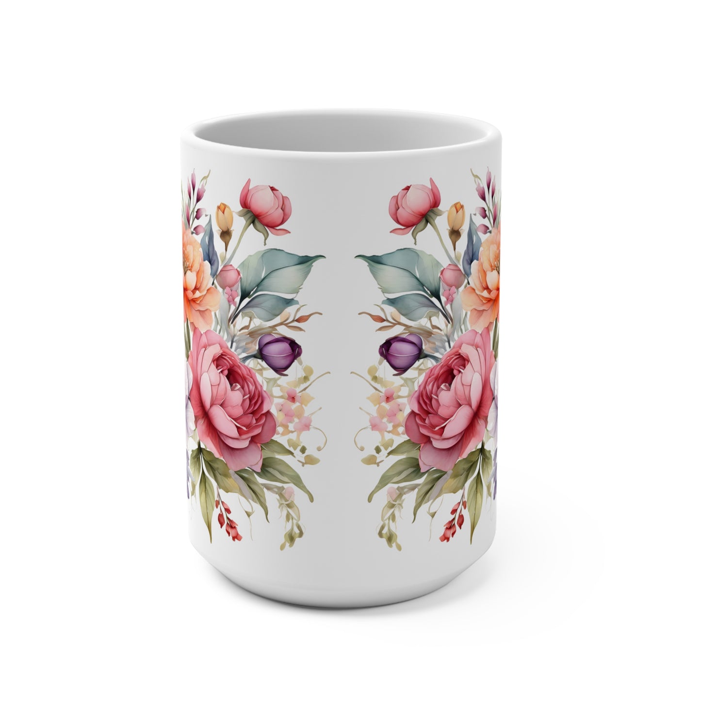 Watercolor Spring Flowers Bouquet Mug 15oz