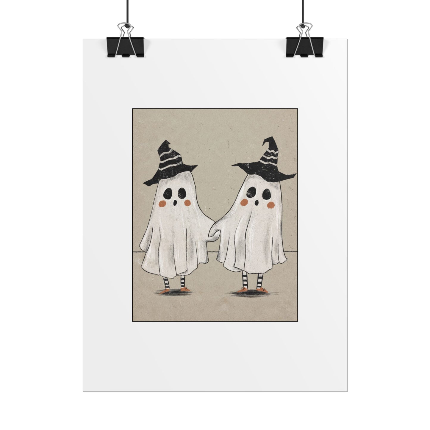 Two Ghosts Holding Hands Rolled Poster | Whimsical Halloween Wall Art