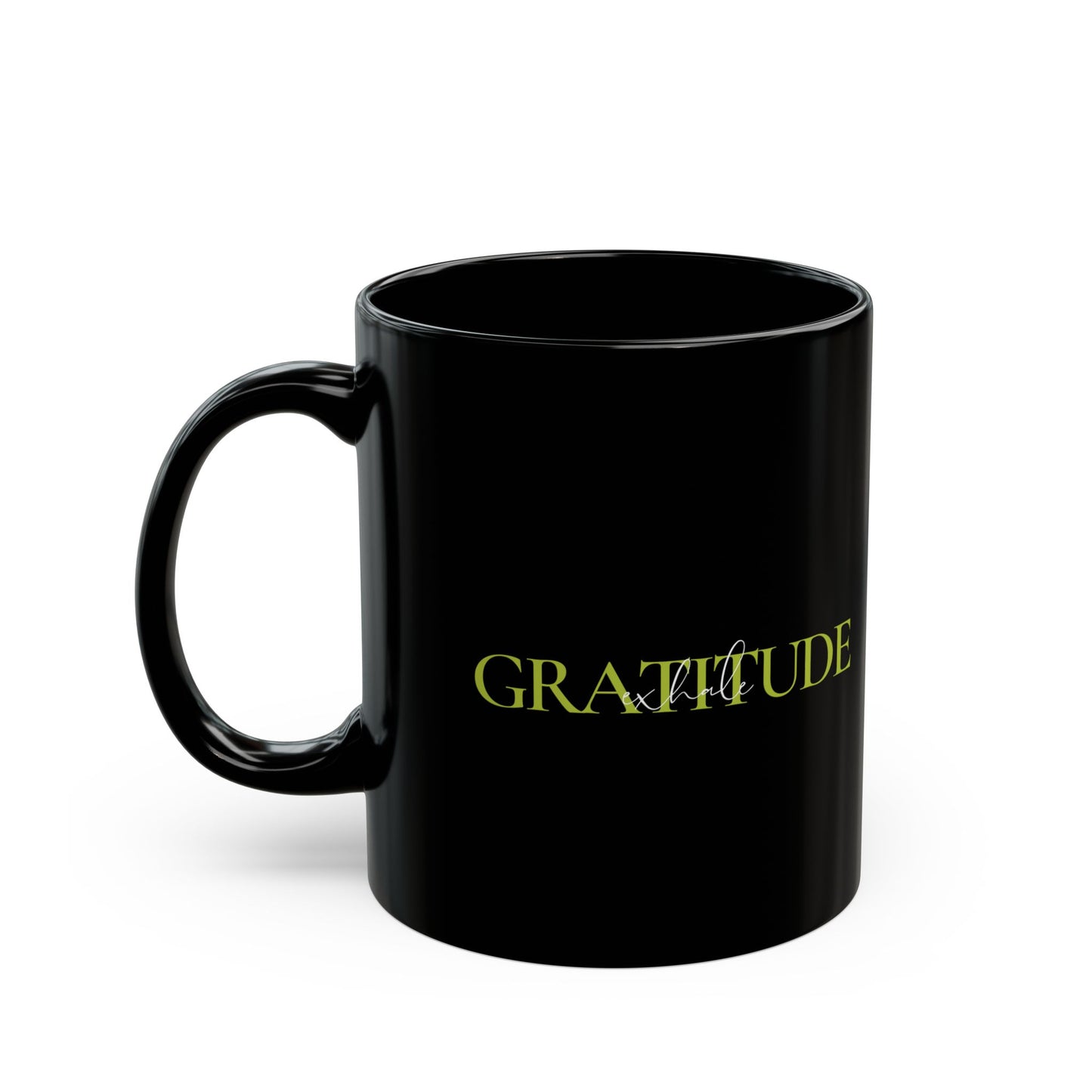 Breathe in Love, Exhale Gratitude Black Mug (11oz,)