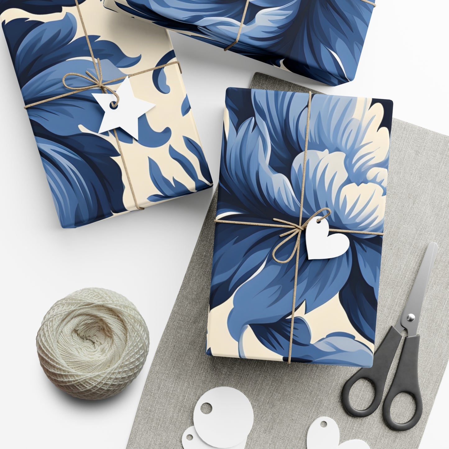 Blue Damask Gift Wrap Papers