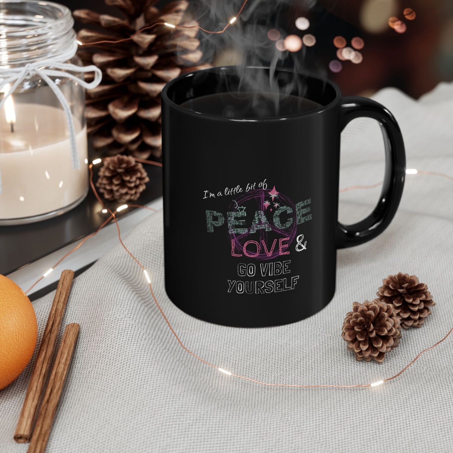 Peace, Love, Go Vibe Yourself Black Mug (11oz)