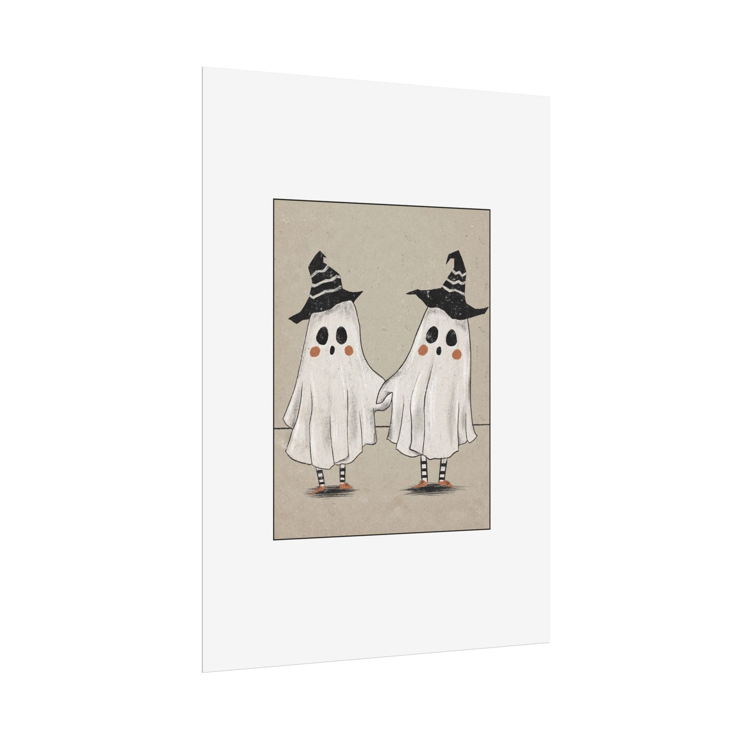 Two Ghosts Holding Hands Rolled Poster | Whimsical Halloween Wall Art