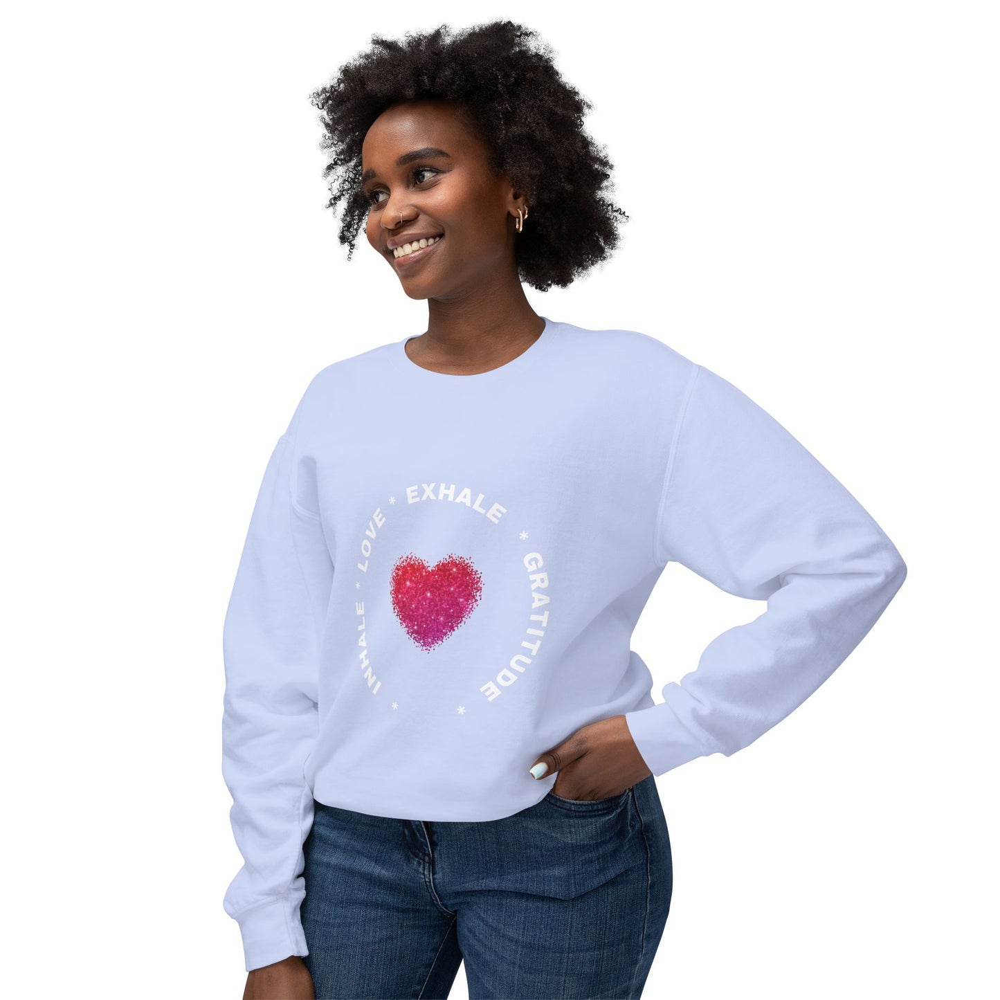 Inhale Love, Exhale Gratitude Unisex Lightweight Crewneck Sweatshirt