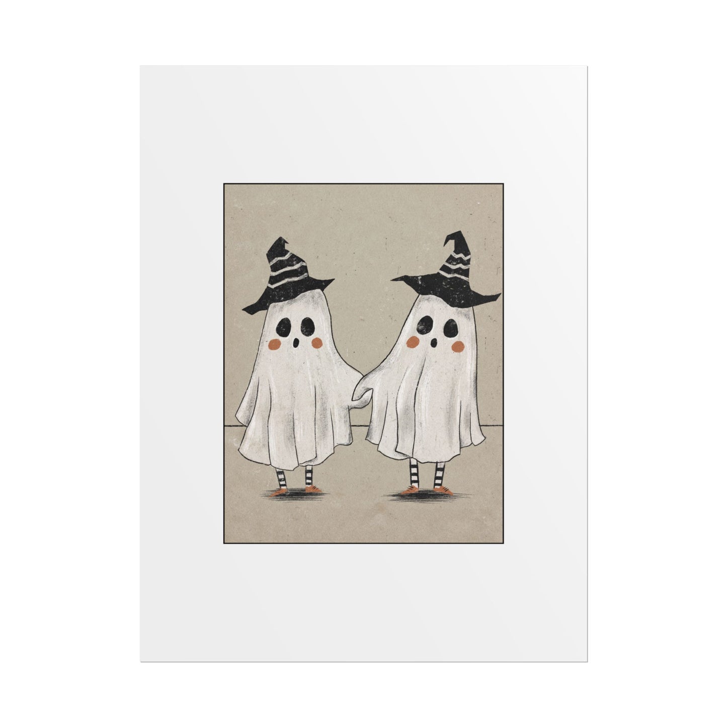 Two Ghosts Holding Hands Rolled Poster | Whimsical Halloween Wall Art