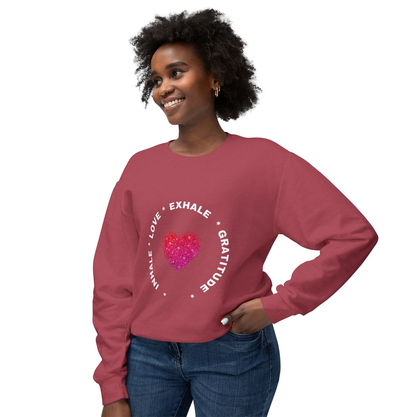 Inhale Love, Exhale Gratitude Unisex Lightweight Crewneck Sweatshirt