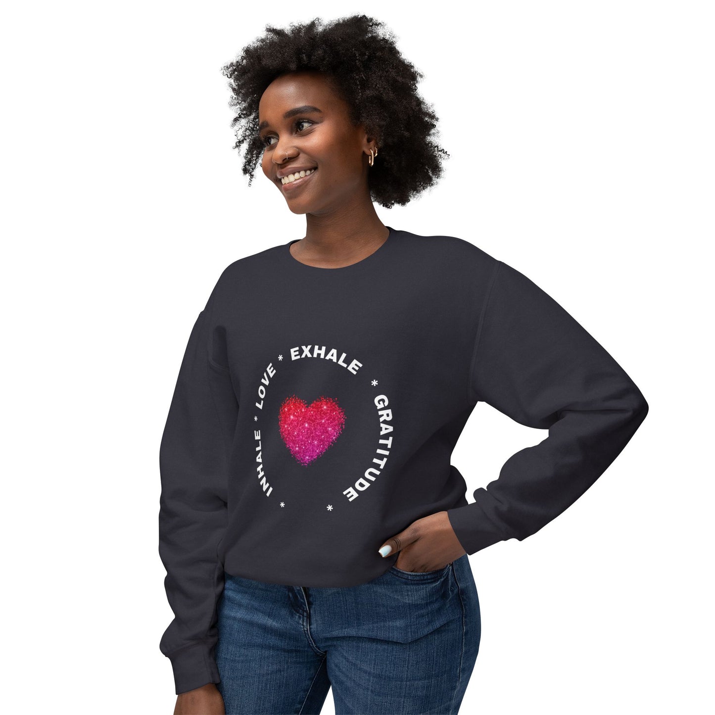 Inhale Love, Exhale Gratitude Unisex Lightweight Crewneck Sweatshirt