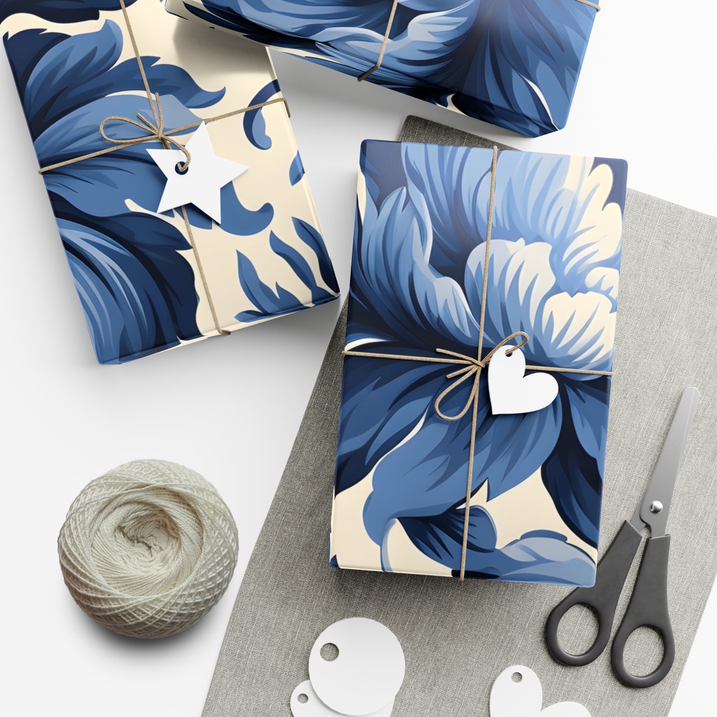 Blue Damask Gift Wrap Papers