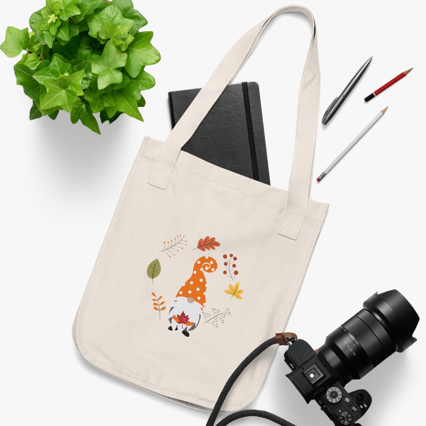 Fall Gnome Organic Canvas Tote Bag | Eco-Friendly Fall-Themed Tote