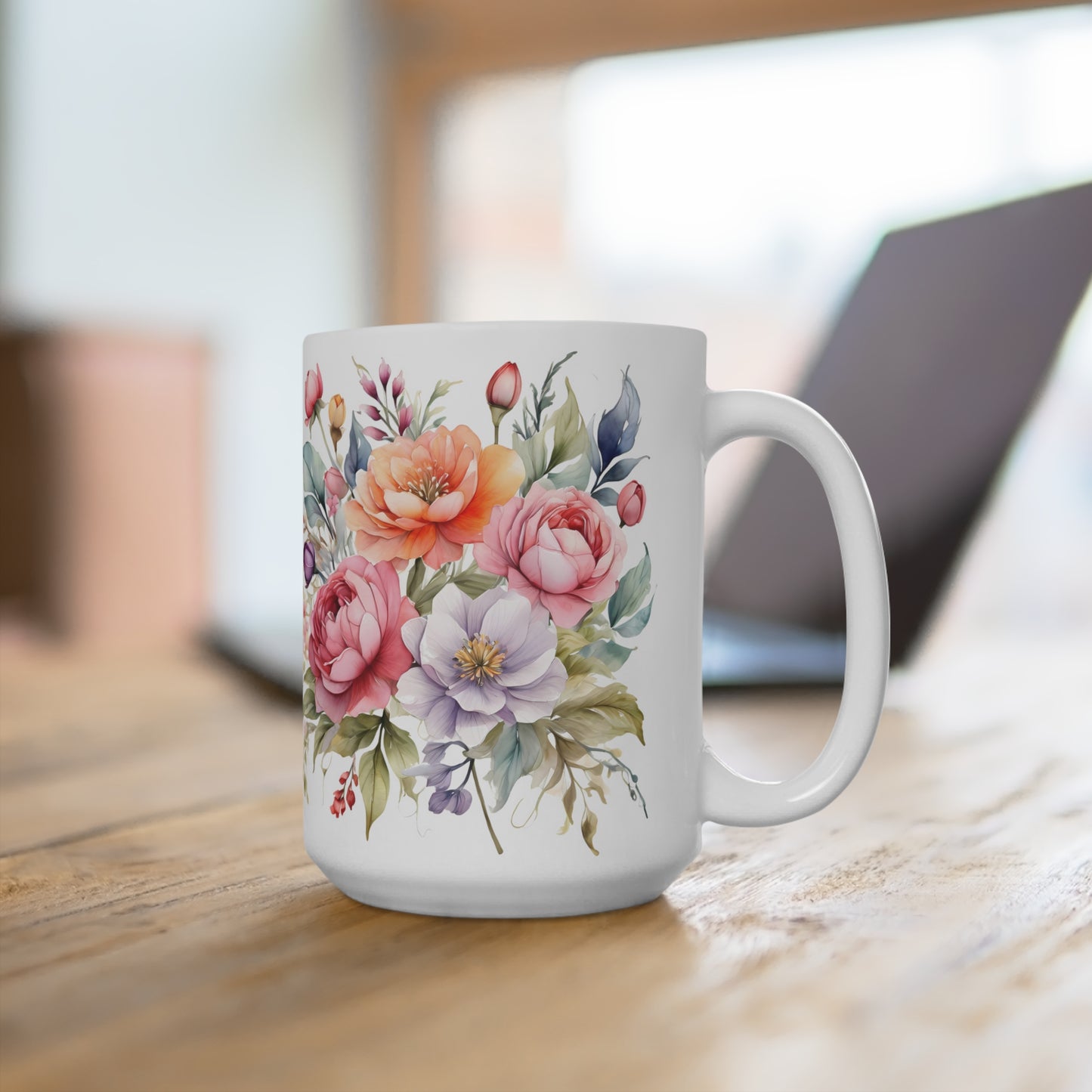 Watercolor Spring Flowers Bouquet Mug 15oz