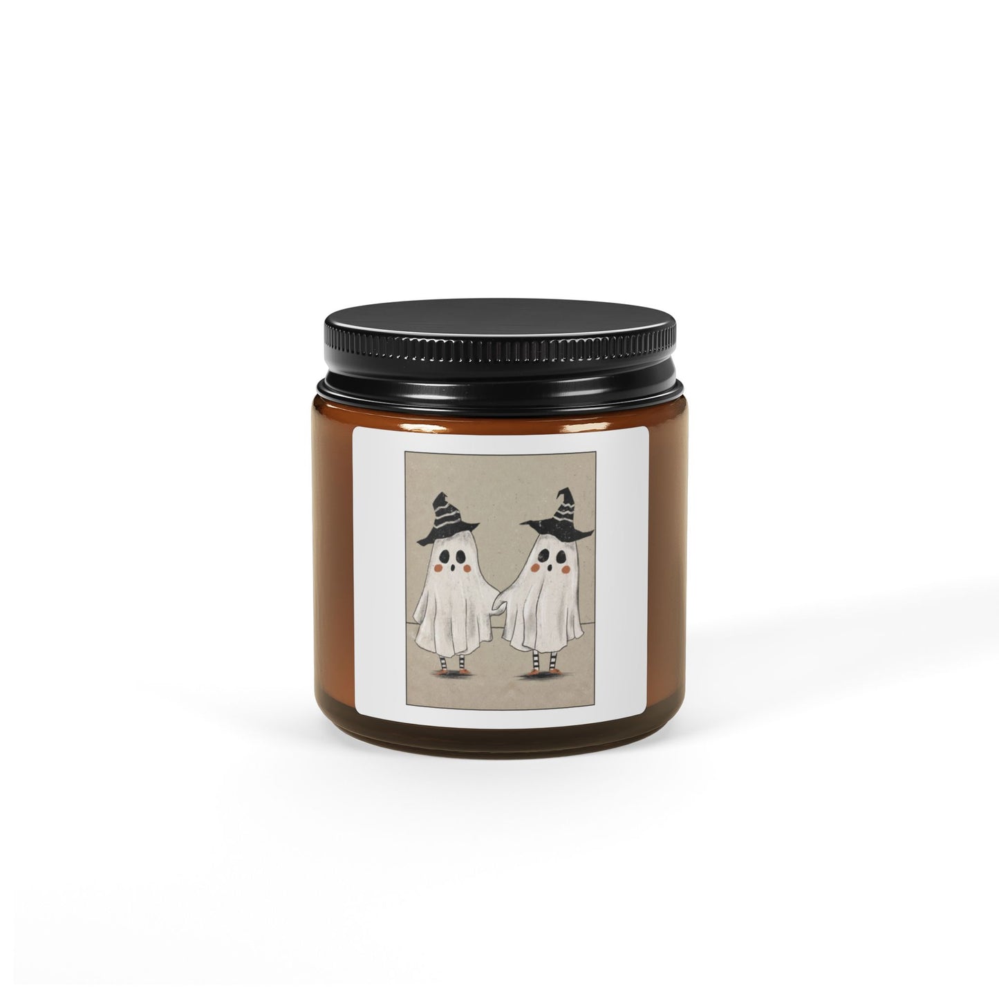 2 Ghosts Holding Hands Scented Soy Candle | Spooky Aromatherapy in Amber Jar