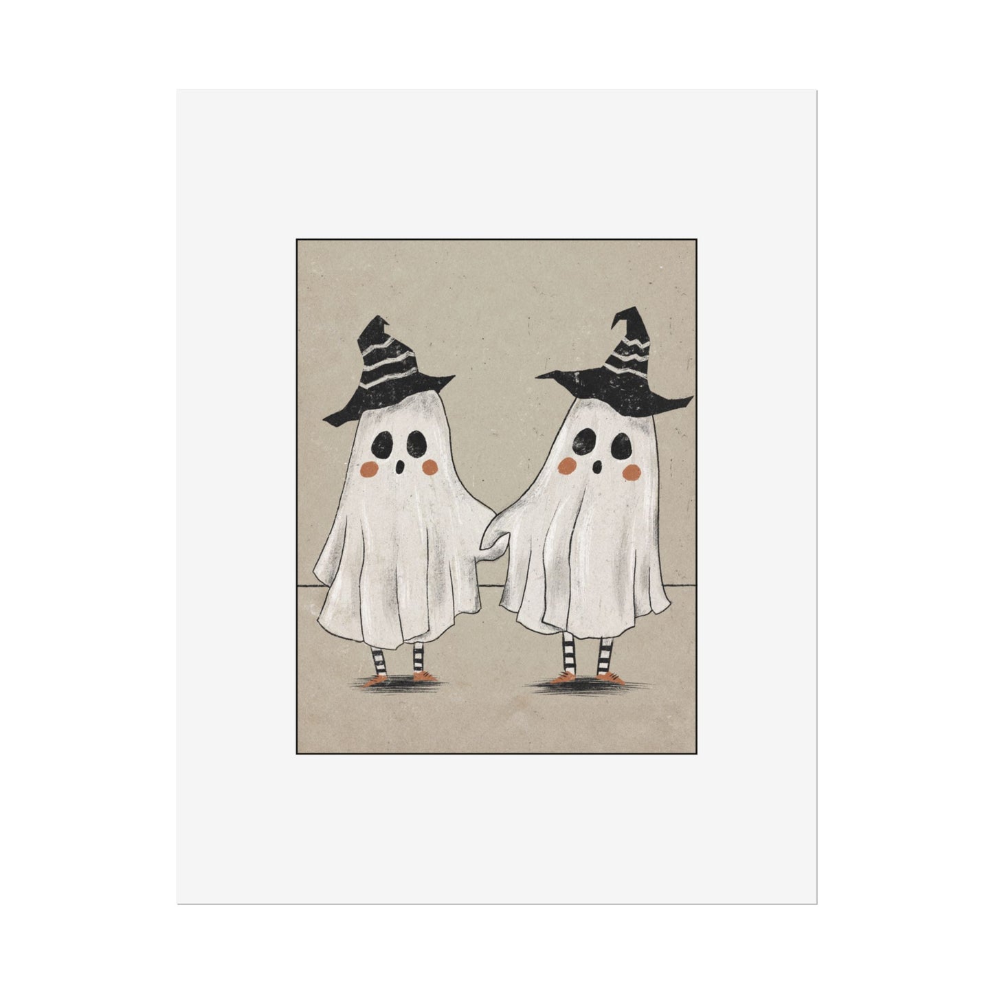 Two Ghosts Holding Hands Rolled Poster | Whimsical Halloween Wall Art