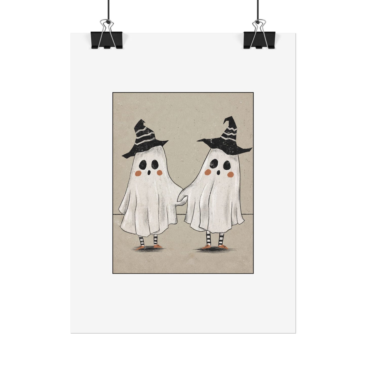 Two Ghosts Holding Hands Rolled Poster | Whimsical Halloween Wall Art