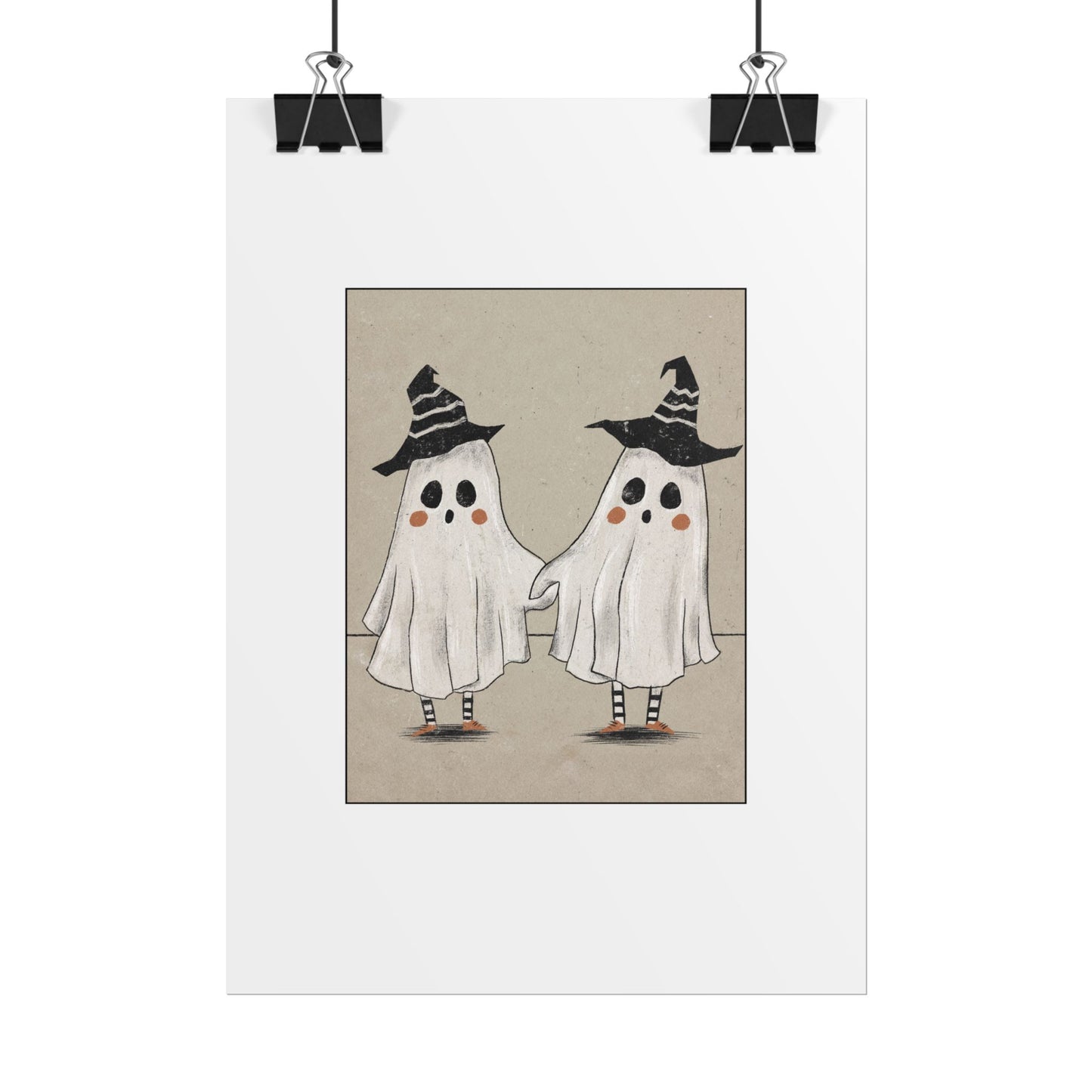 Two Ghosts Holding Hands Rolled Poster | Whimsical Halloween Wall Art