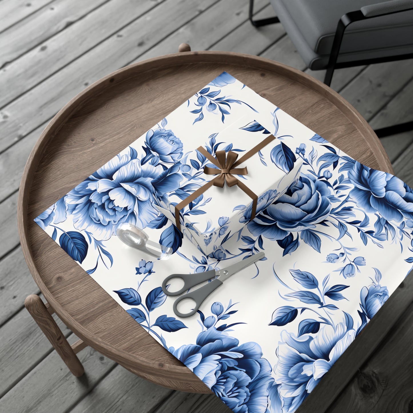 Blue Vintage Roses Gift Wrap Papers