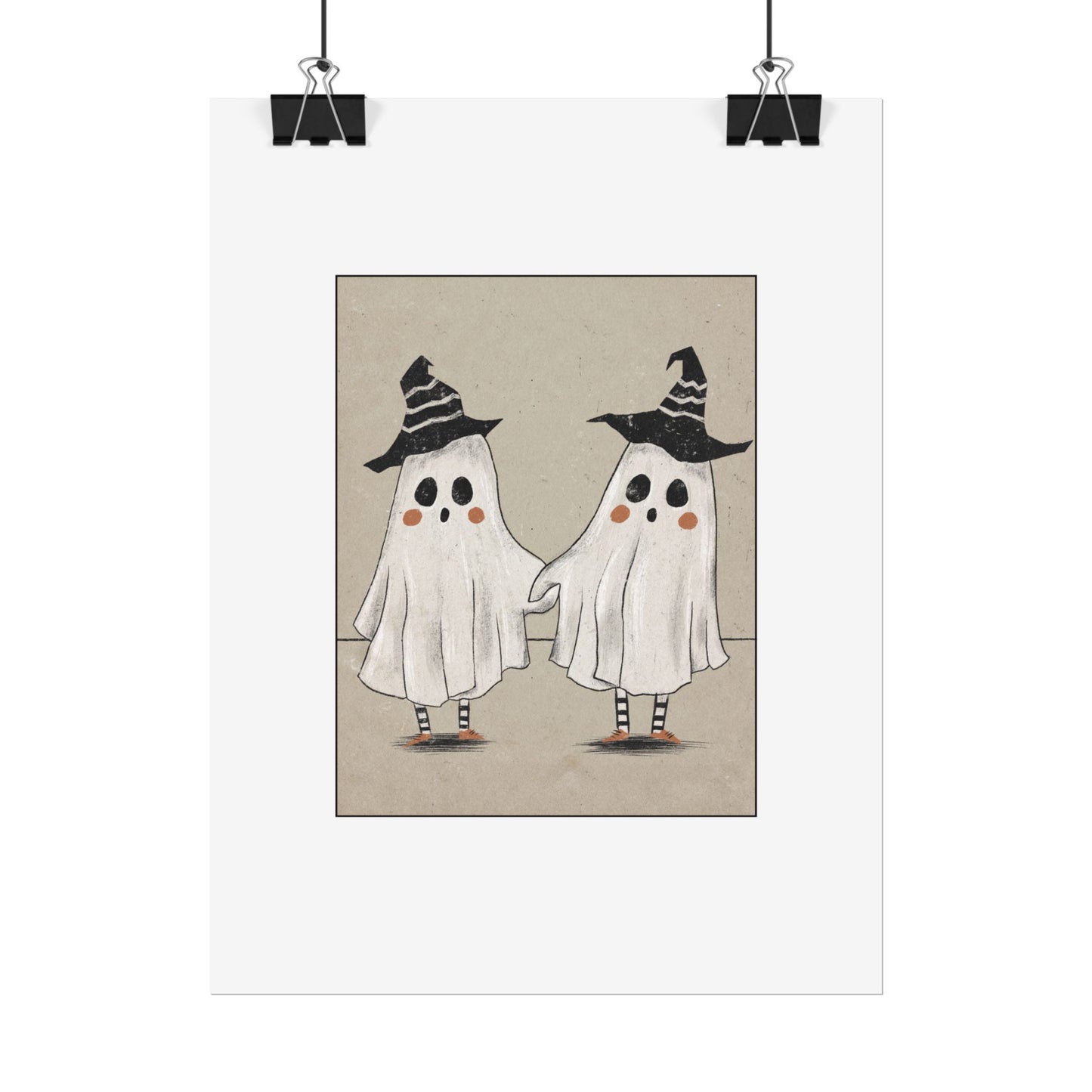 Two Ghosts Holding Hands Rolled Poster | Whimsical Halloween Wall Art