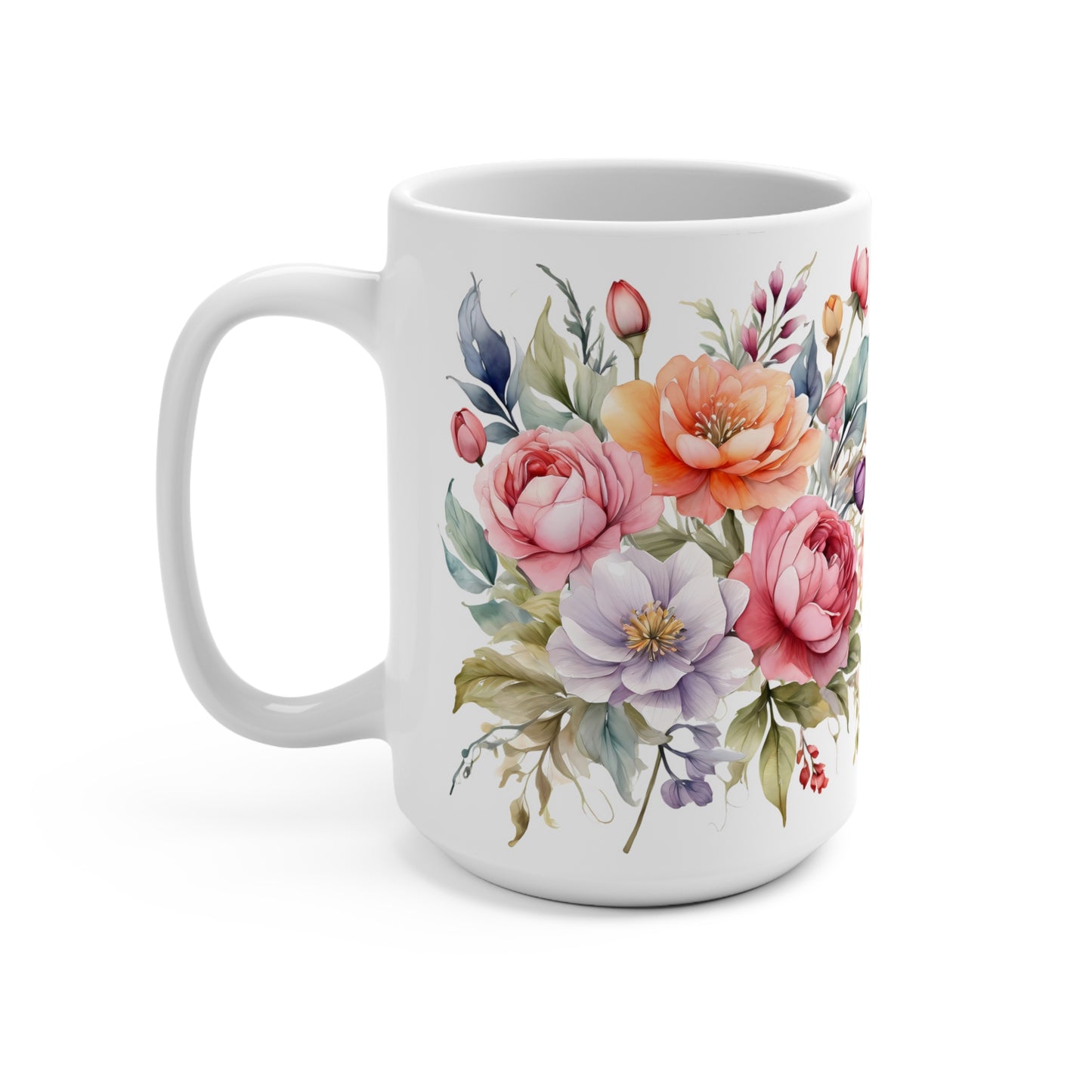 Watercolor Spring Flowers Bouquet Mug 15oz