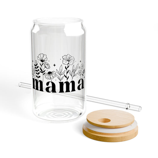 Mama Floral ( Black)  Sipper Glass, 16oz