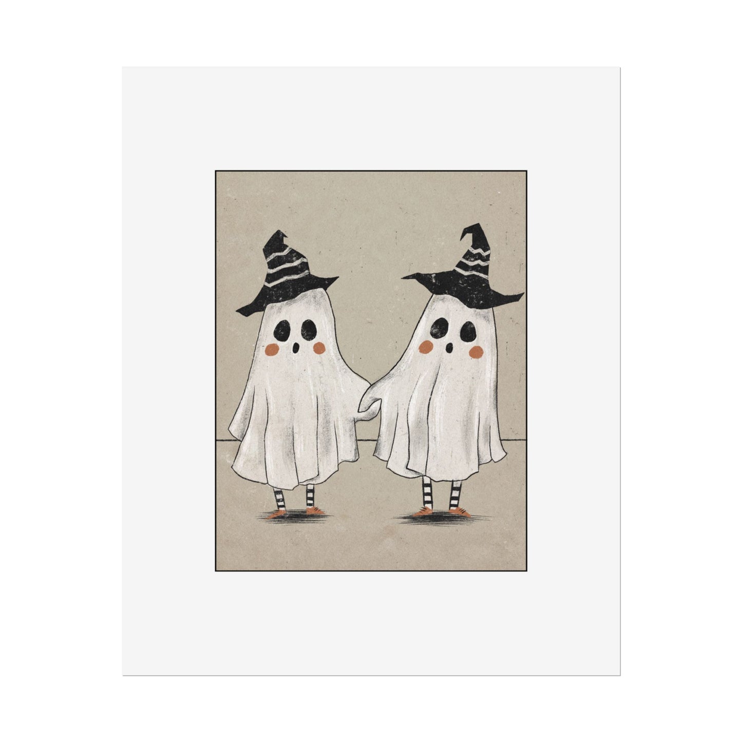 Two Ghosts Holding Hands Rolled Poster | Whimsical Halloween Wall Art