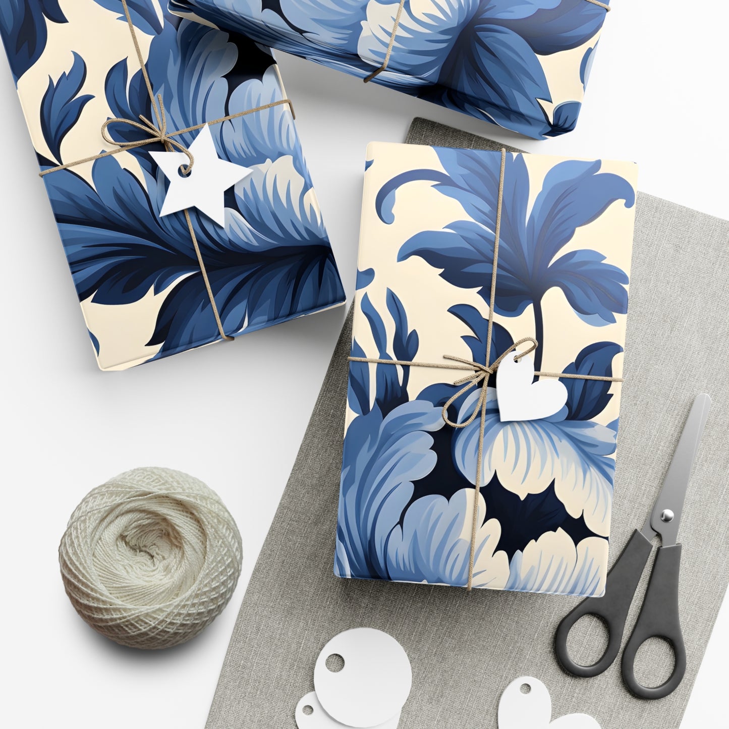 Blue Damask Gift Wrap Papers