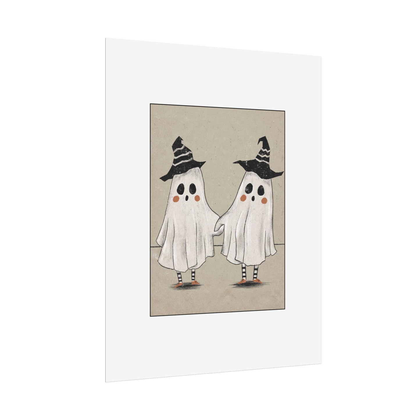 Two Ghosts Holding Hands Rolled Poster | Whimsical Halloween Wall Art