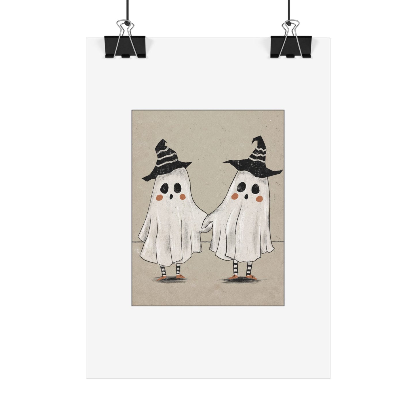 Two Ghosts Holding Hands Rolled Poster | Whimsical Halloween Wall Art