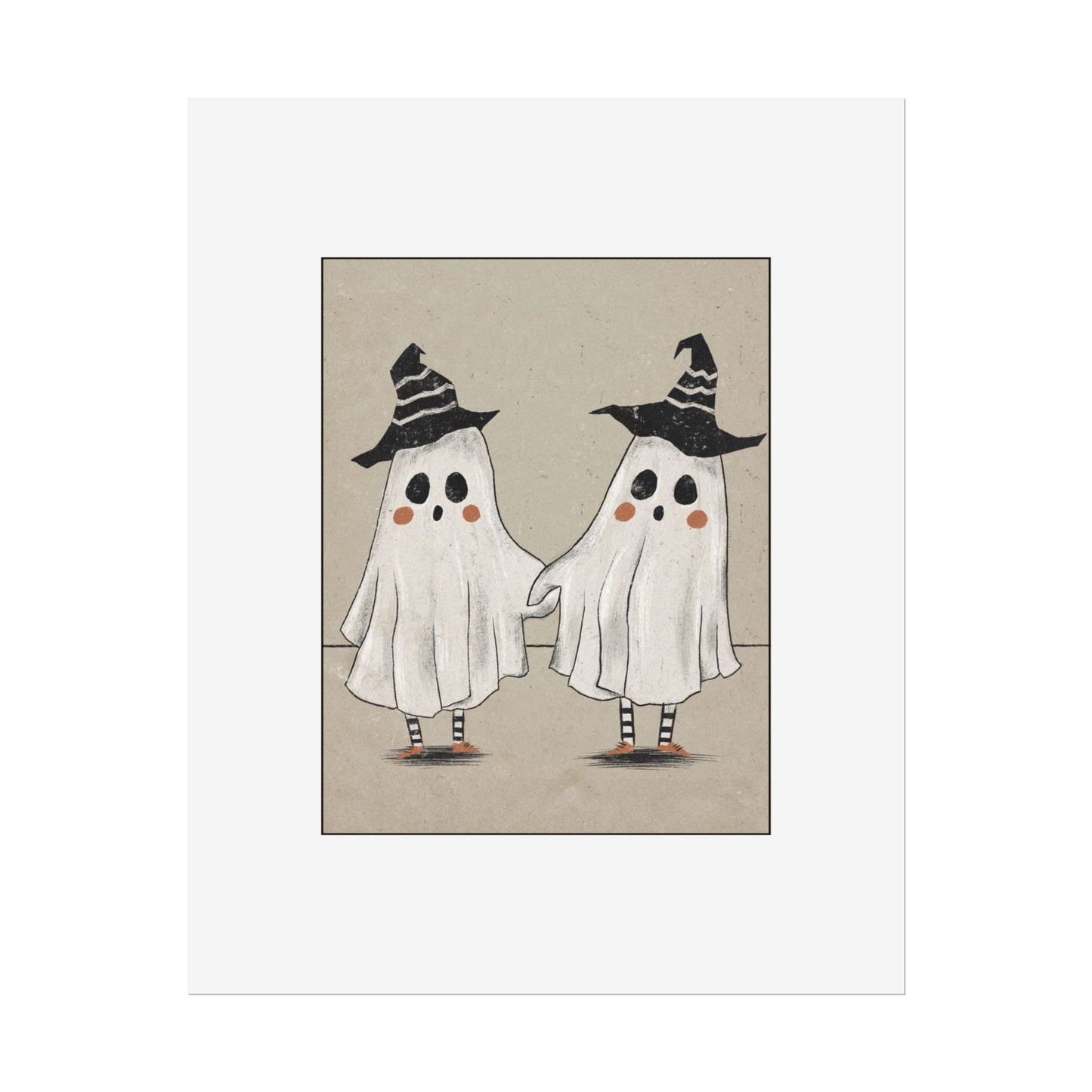 Two Ghosts Holding Hands Rolled Poster | Whimsical Halloween Wall Art