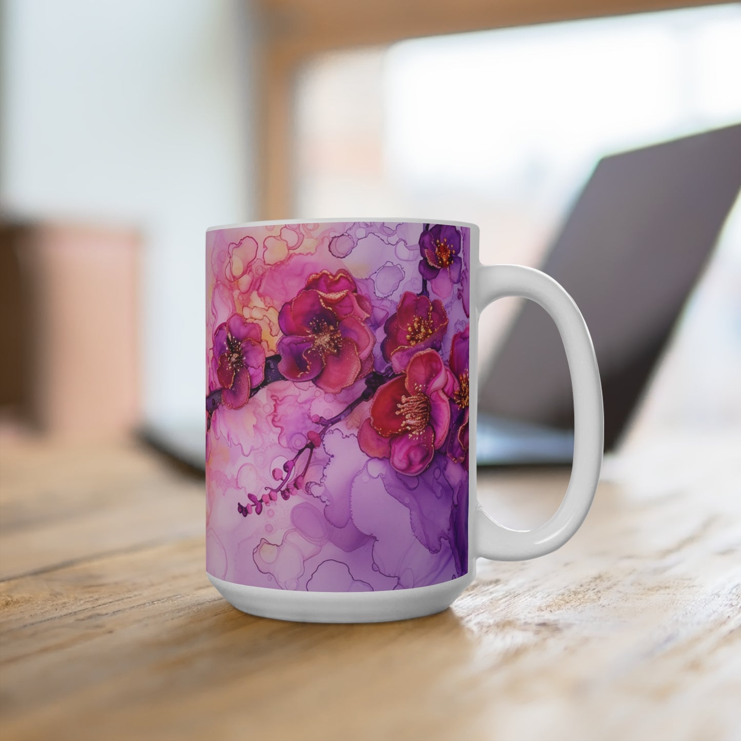 Alcohol Ink Plum Blossom  Mug 15oz