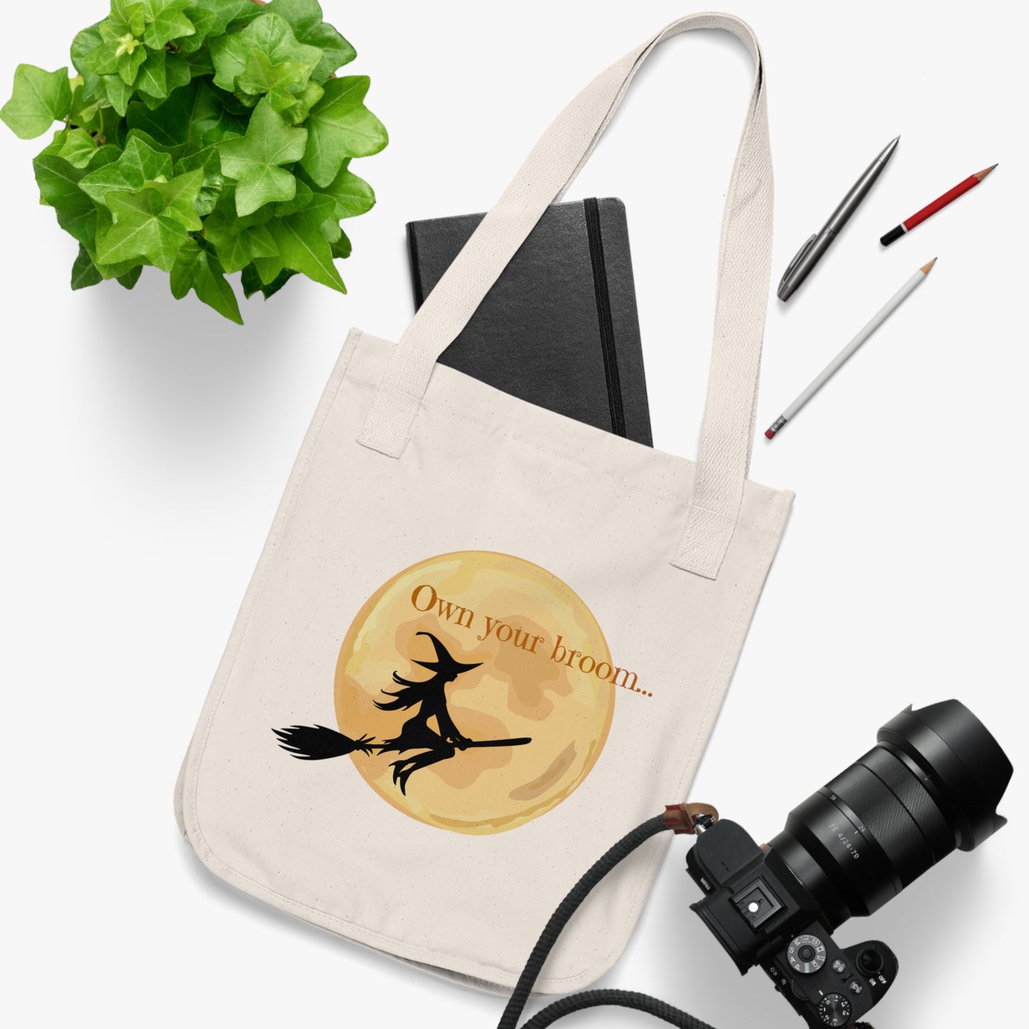 Own Your Broom Organic Canvas Tote Bag | Eco-Friendly Witchy Tote