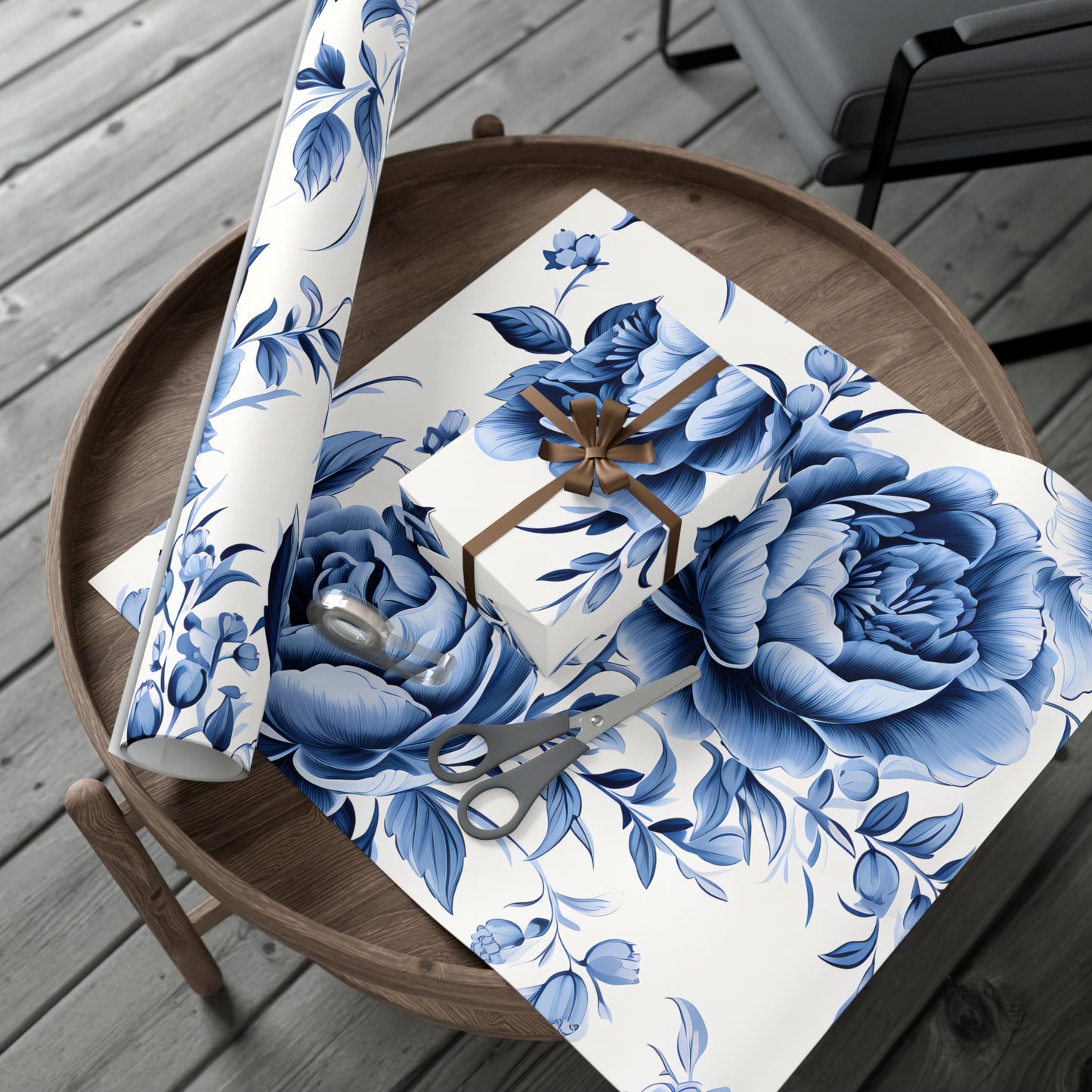 Blue Vintage Roses Gift Wrap Papers