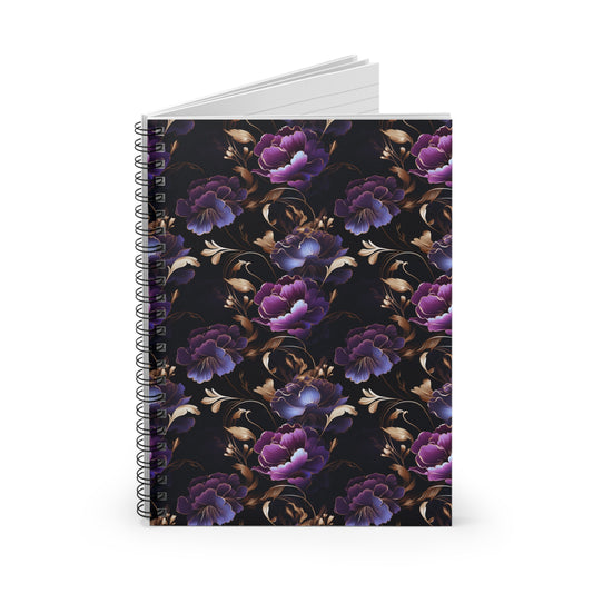 Dark Purple Floral Spiral Notebook - Ruled Line