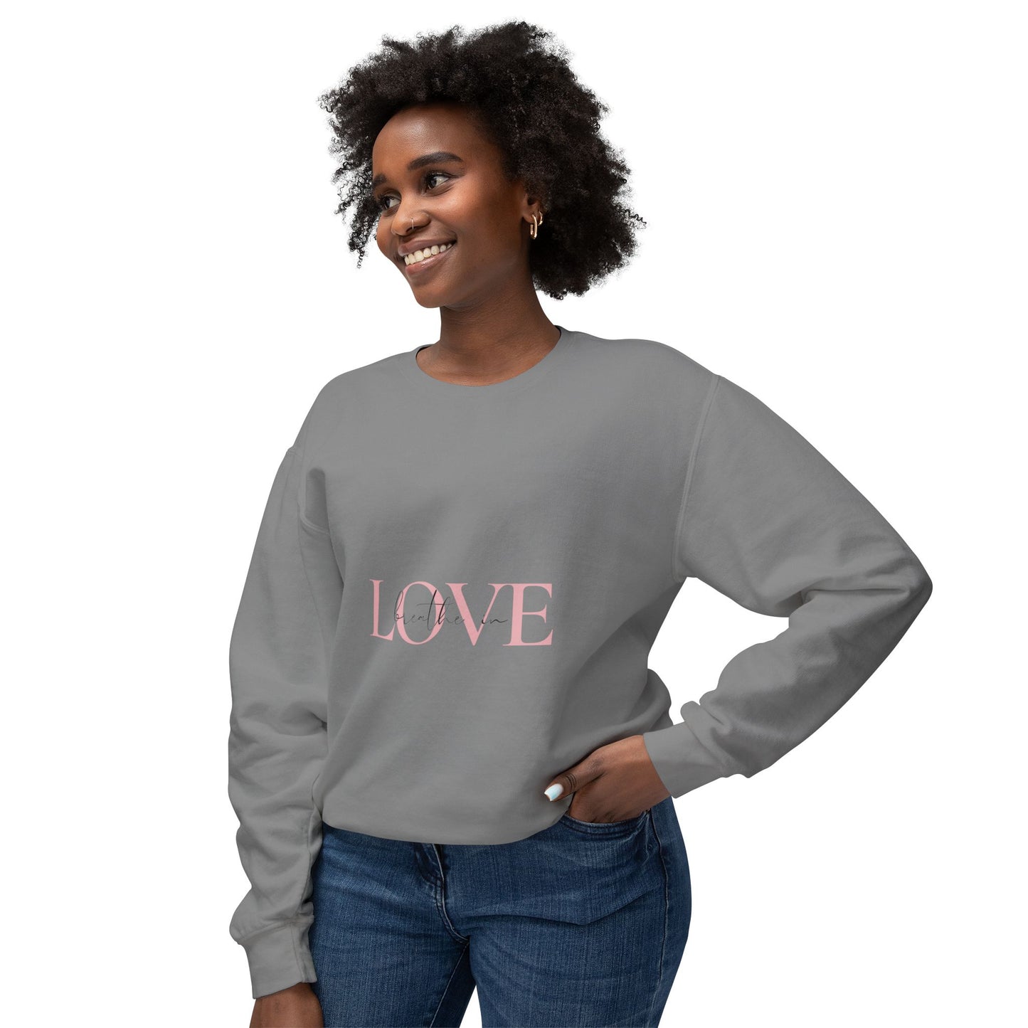 Breathe in Love, Exhale Gratitude Unisex Lightweight Crewneck Sweatshirt