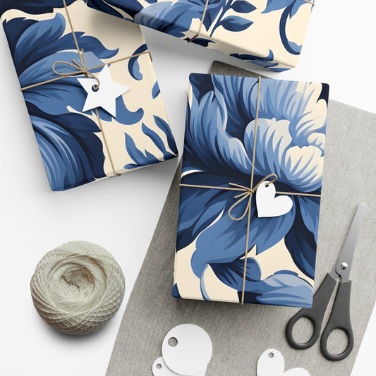 Blue Damask Gift Wrap Papers