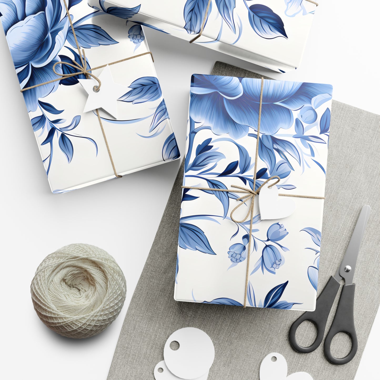 Blue Vintage Roses Gift Wrap Papers