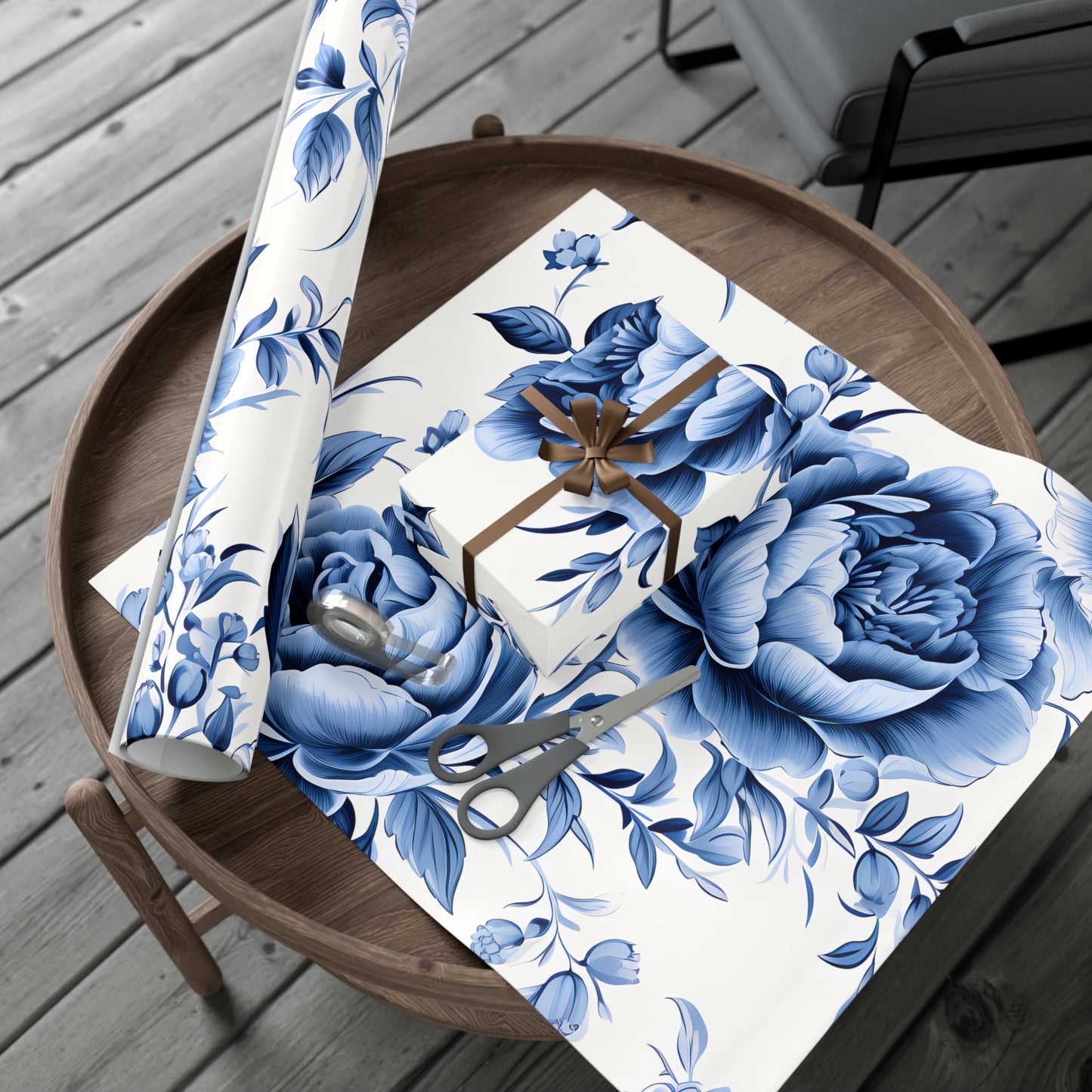 Blue Vintage Roses Gift Wrap Papers