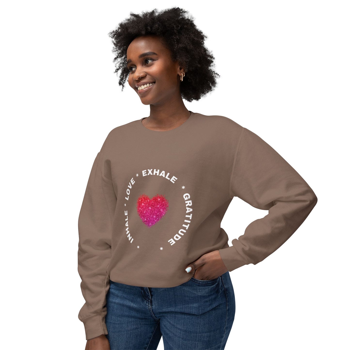 Inhale Love, Exhale Gratitude Unisex Lightweight Crewneck Sweatshirt