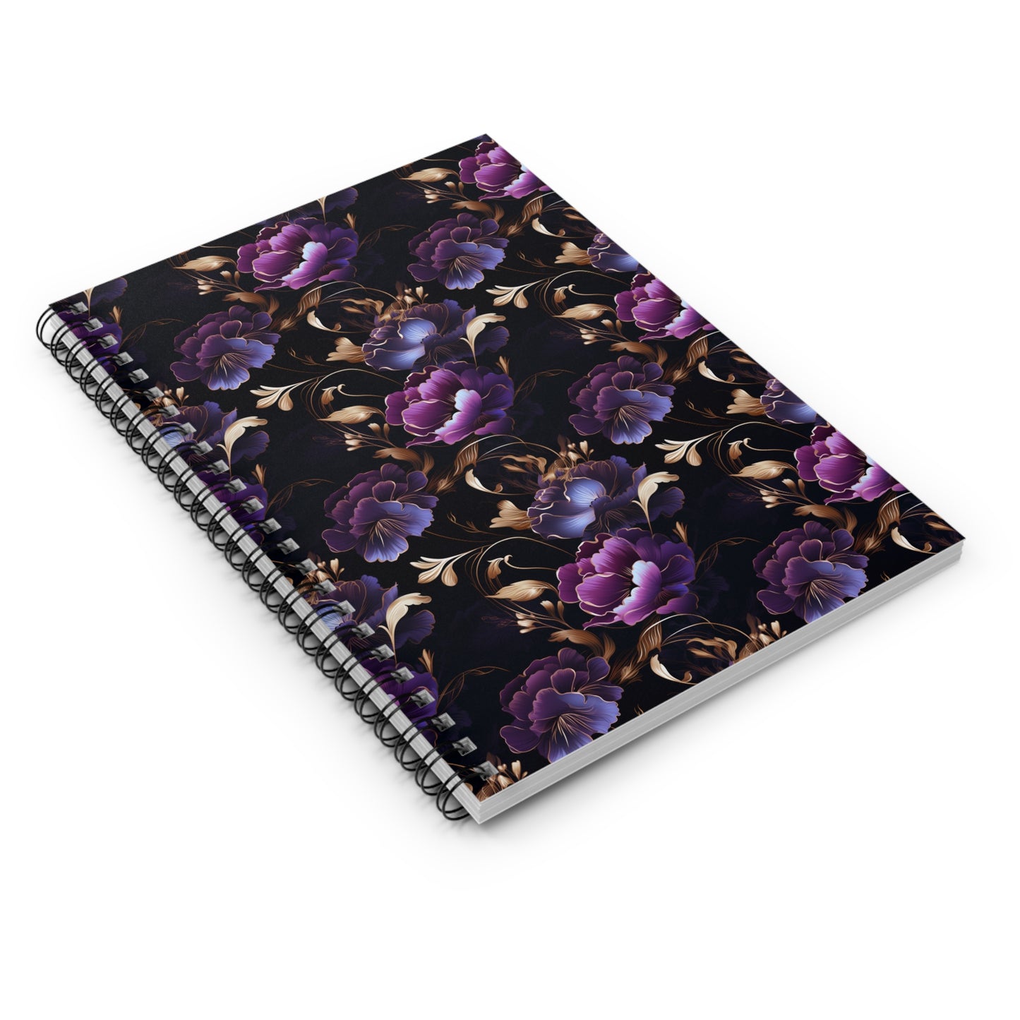 Dark Purple Floral Spiral Notebook - Ruled Line