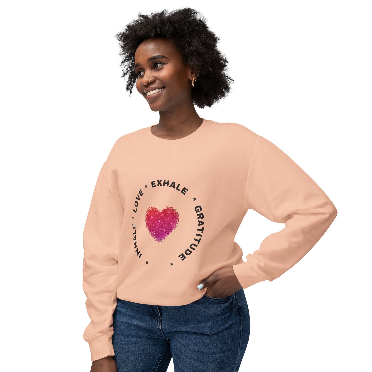 Inhale Love, Exhale Gratitude Unisex Lightweight Crewneck Sweatshirt