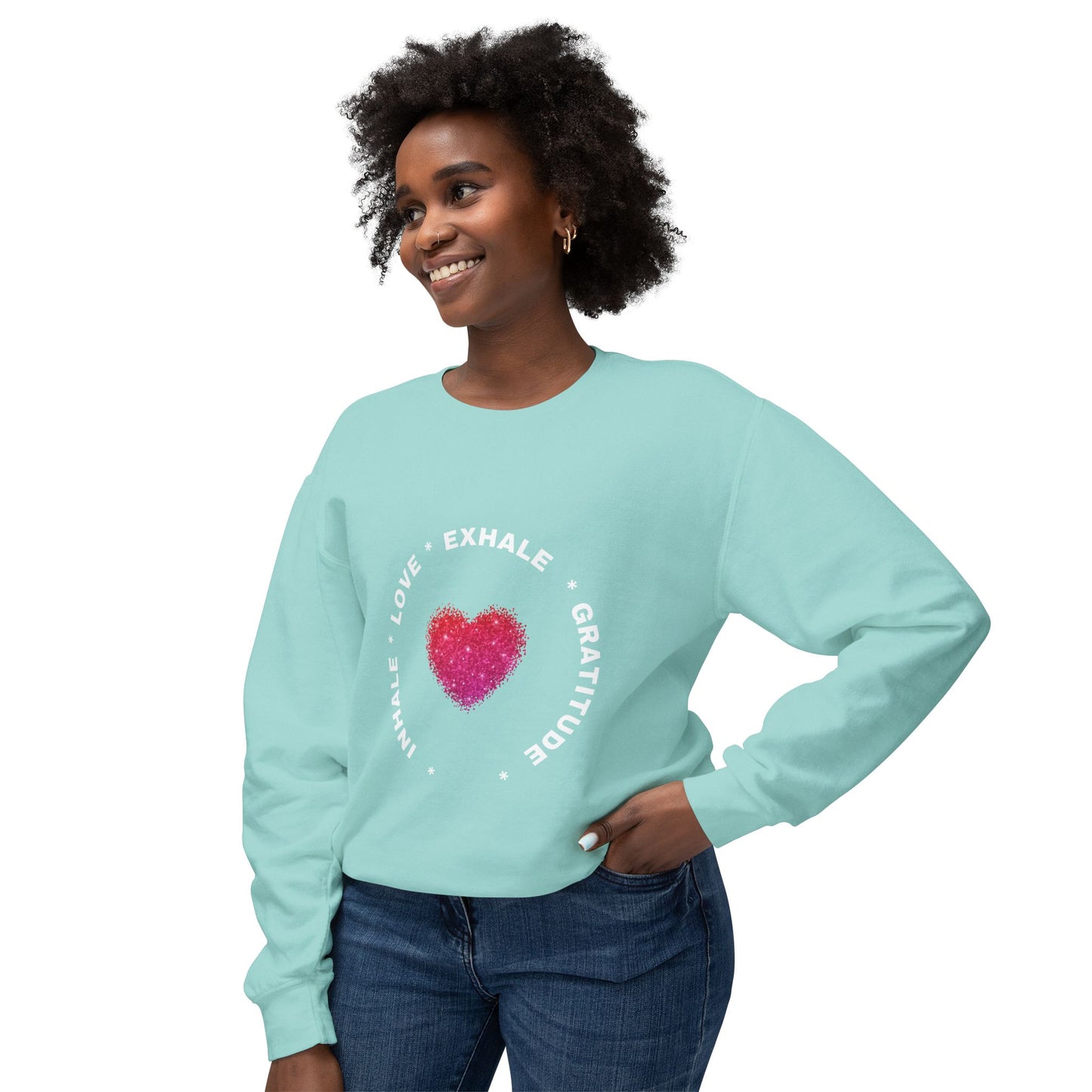 Inhale Love, Exhale Gratitude Unisex Lightweight Crewneck Sweatshirt