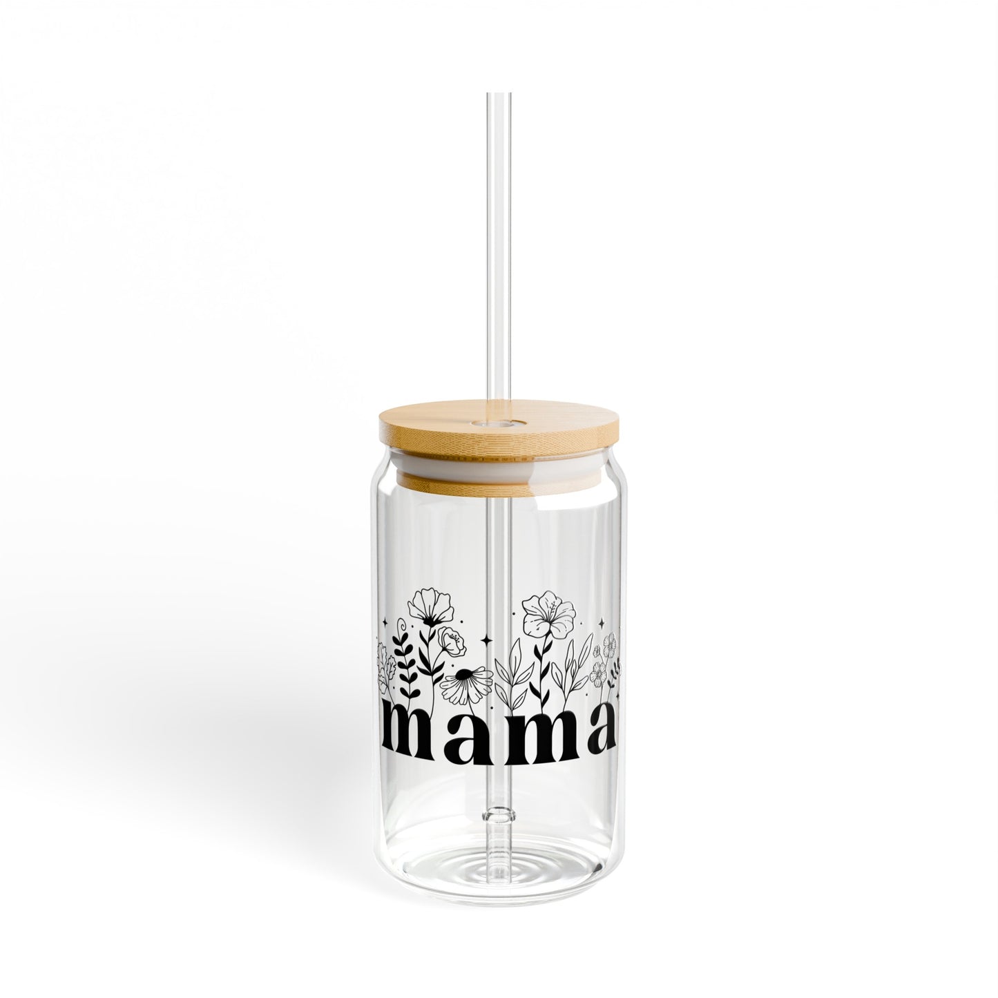 Mama Floral ( Black)  Sipper Glass, 16oz