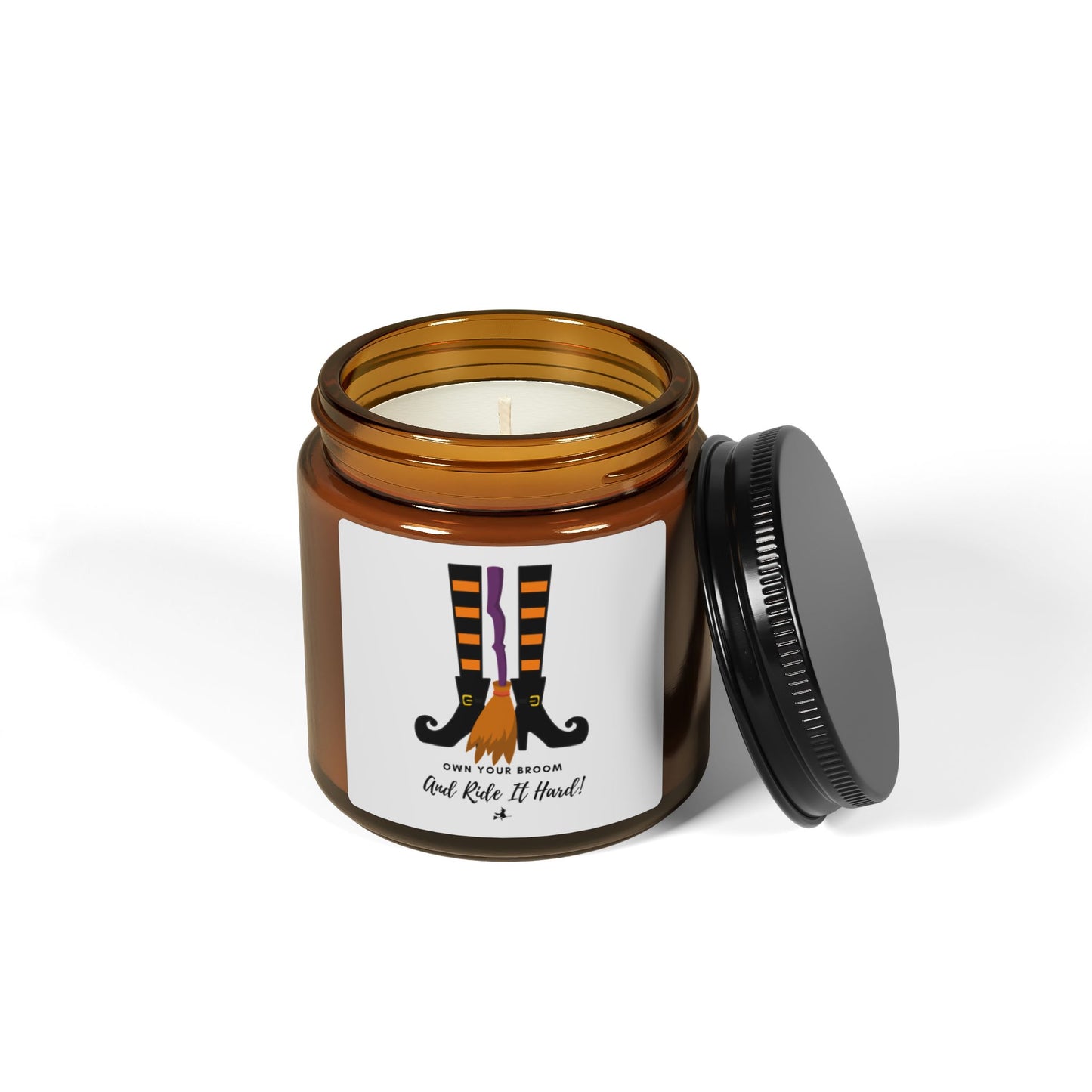 Own your broom, and ride it hard Scented Soy Candle (Multi-Size, Amber Jar)