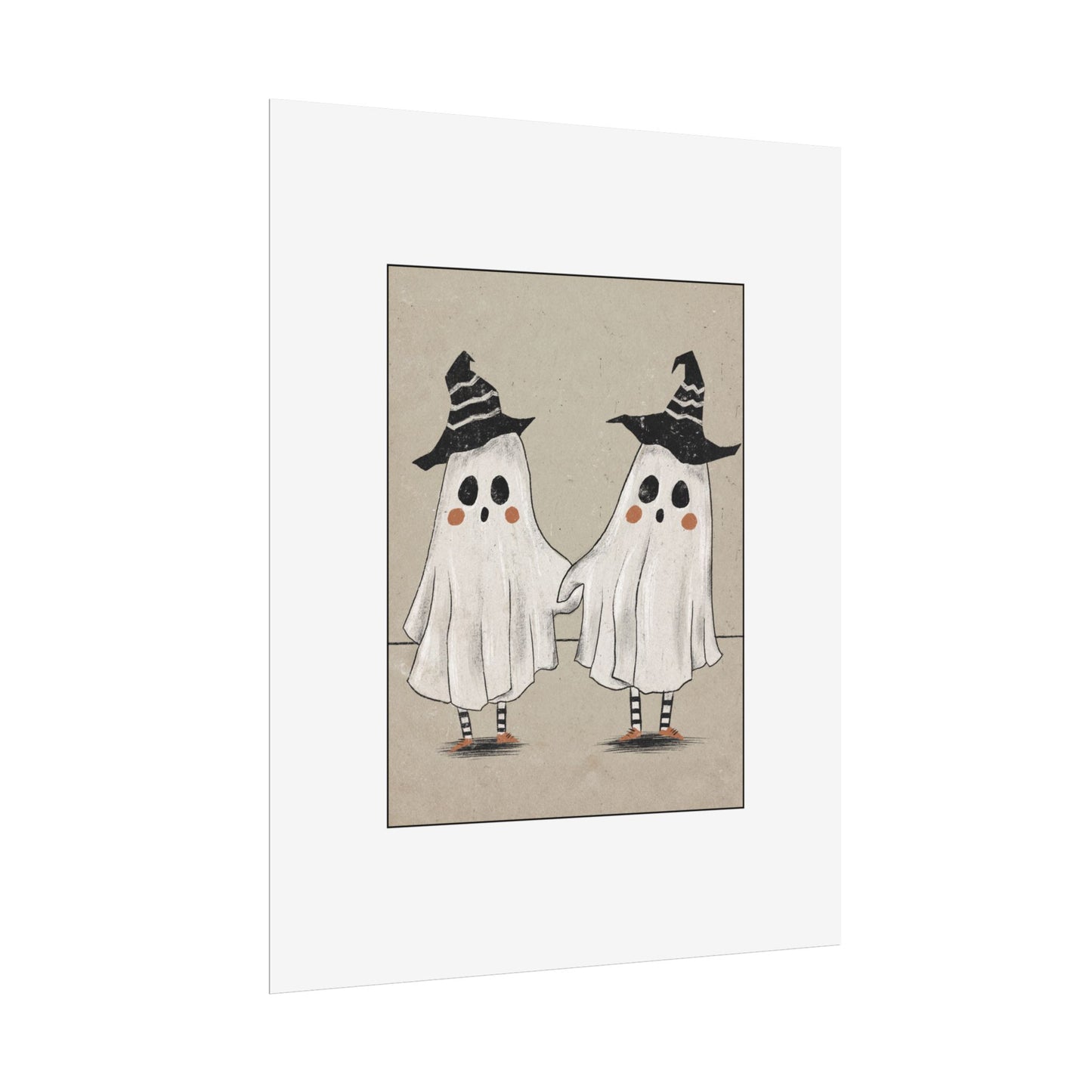 Two Ghosts Holding Hands Rolled Poster | Whimsical Halloween Wall Art