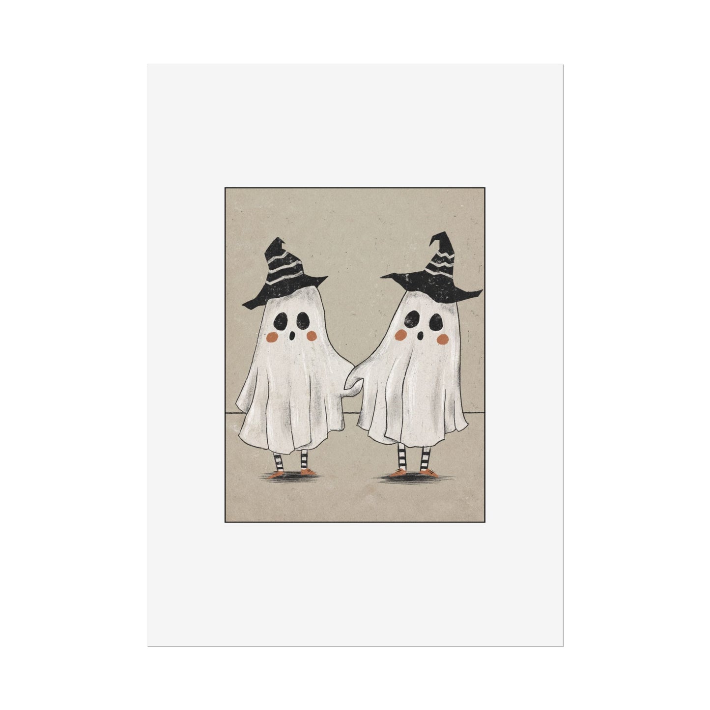 Two Ghosts Holding Hands Rolled Poster | Whimsical Halloween Wall Art