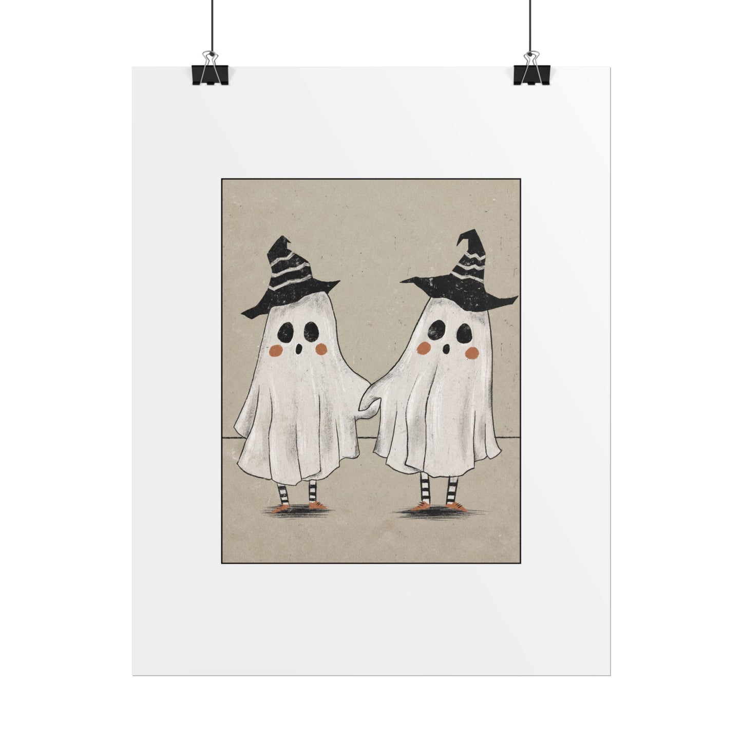 Two Ghosts Holding Hands Rolled Poster | Whimsical Halloween Wall Art