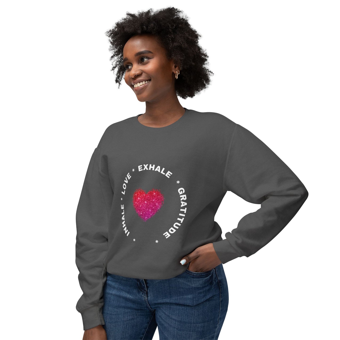 Inhale Love, Exhale Gratitude Unisex Lightweight Crewneck Sweatshirt