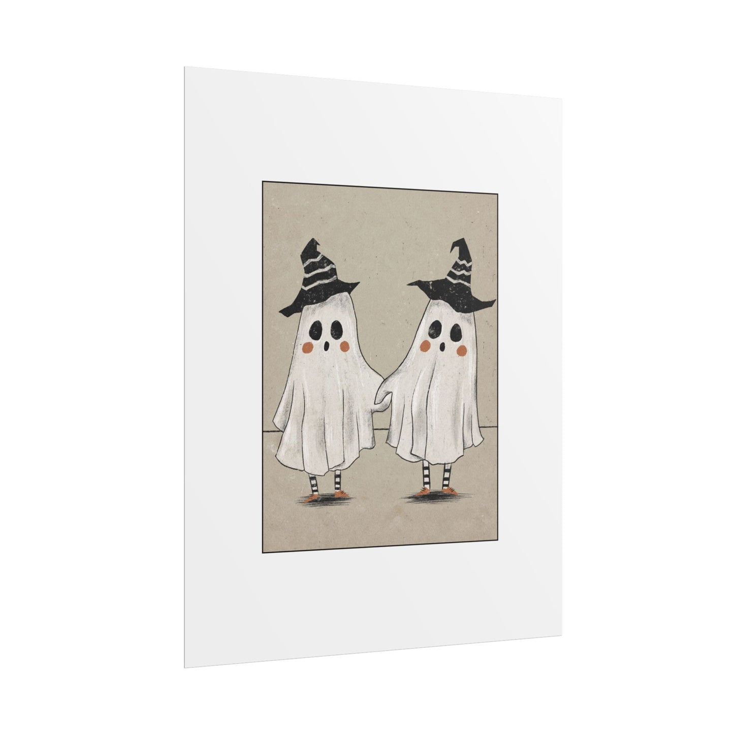 Two Ghosts Holding Hands Rolled Poster | Whimsical Halloween Wall Art